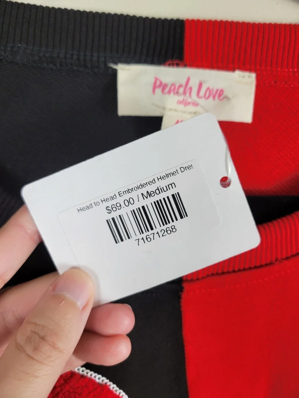 Peach Love Colorblock Red Black Puff Short Sleeve Football Helmet Mini Dress - Picture 9 of 11